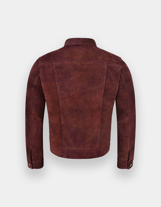 Men's Classic Trucker Dark Brown Suede Leather Jacket Denim Style Western Real Suede Leather Jacket